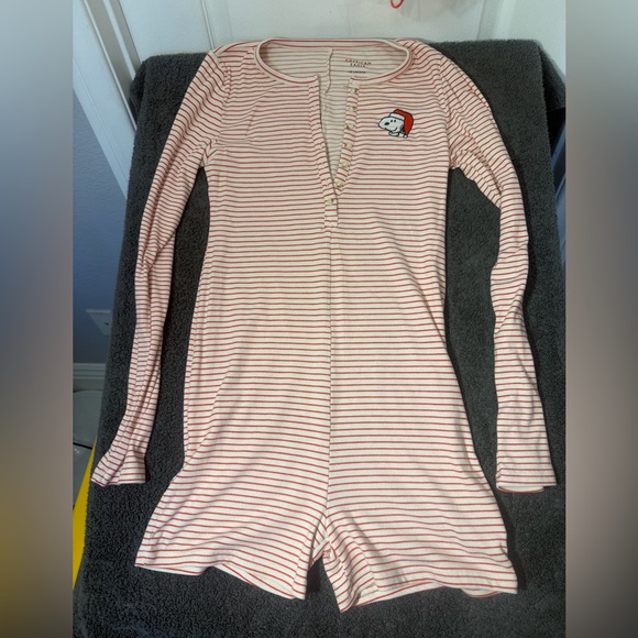 American Eagle Outfitters Other - American Eagle Lounge Striped Long Sleeve Onesie with Snoopy Patch- Size M